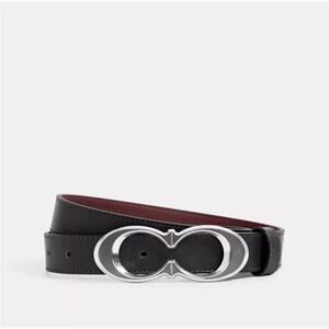 NWT Coach Belt Women's Signature Silver Buckle Black Leather C1725 Medium